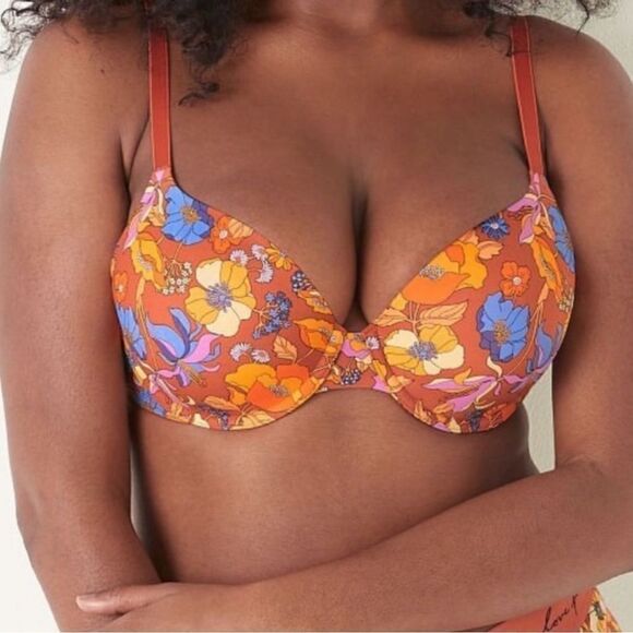 NWOT Victoria’s Secret PINK Wear Everywhere SUPER Push-Up Bra 34C 70’s Vibe - Picture 1 of 7